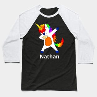 Nathan First Name Personalized Dabbing Unicorn Baseball T-Shirt